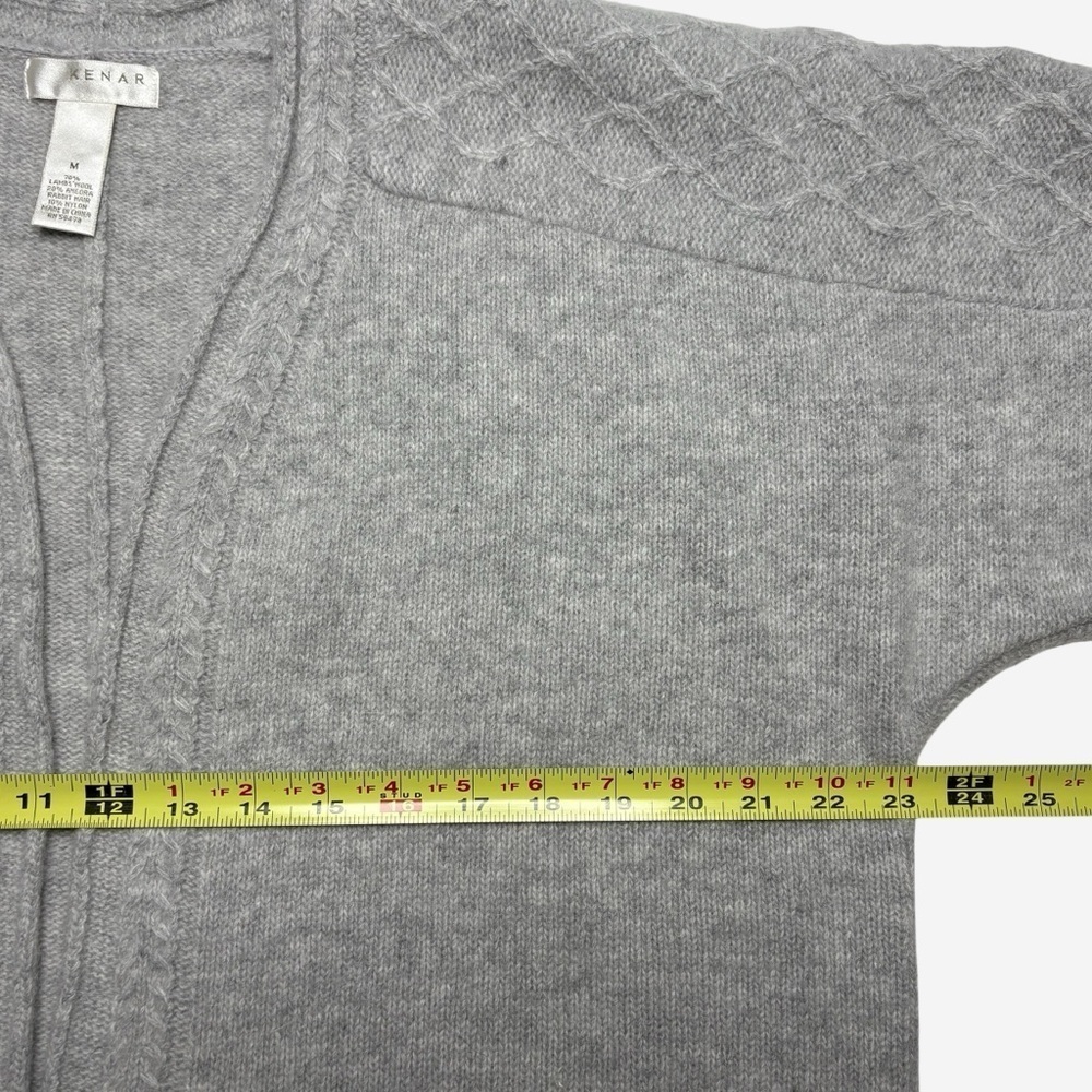 VTG Kenar Open Front Cardigan M Wool Angora Heather Gray Pockets Short Sleeve - Picture 8 of 12